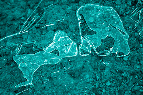 Translucent Frozen Big Eyed Alien Ice Bubble Figure Atop River (Cyan Shade Photo)