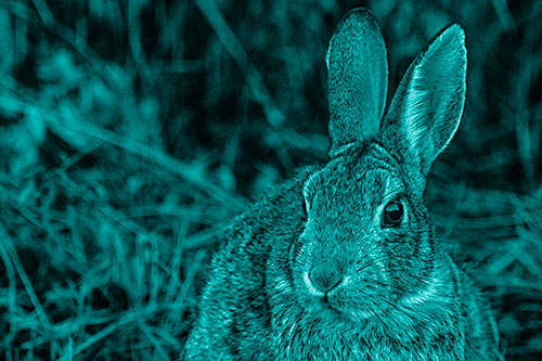 Unafraid Bunny Rabbit Curiously Watching (Cyan Shade)