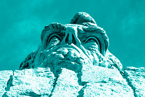 Vertical Upwards View Of Presidents Statue Head (Cyan Shade Photo)