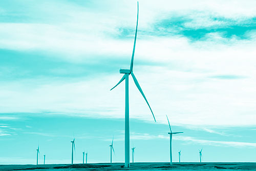 Wind Turbine Cluster Standing Tall Among Horizon (Cyan Shade)