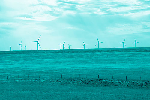 Wind Turbines Scattered Along Prairie Horizon (Cyan Shade)