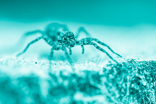 Wolf Spider Standing Along Rock Edge (Cyan Shade)