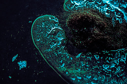 Angry Eyebrow Raised Ice Bubble Creature Bending Beside Mossy Rock (Cyan Tint)