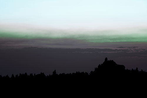 Blood Cloud Sunrise Behind Mountain Range Silhouette (Cyan Tint Photo)