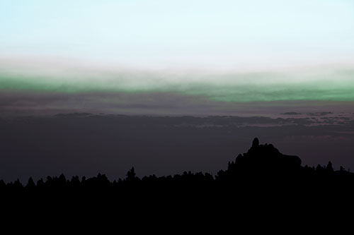 Blood Cloud Sunrise Behind Mountain Range Silhouette (Cyan Tint Photo)