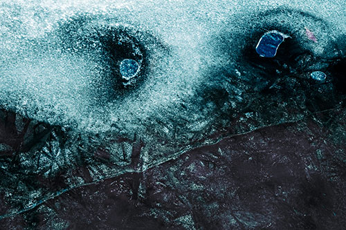 Bubble Eyed Smirk Cracking River Ice Face (Cyan Tint Photo)