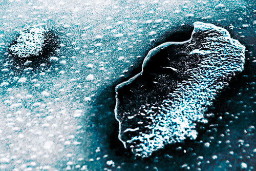 Bubble Head Face Peeking Through Ice (Cyan Tint Photo)