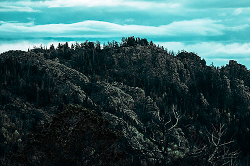 Cloudy Summit Trailhead Mountain Top (Cyan Tint Photo)