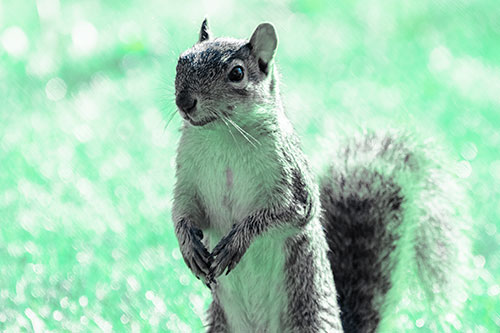 Curious Squirrel Standing On Hind Legs (Cyan Tint Photo)