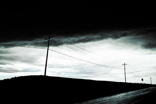 Dark Storm Clouds Overcast Powerlines (Cyan Tint Photo)