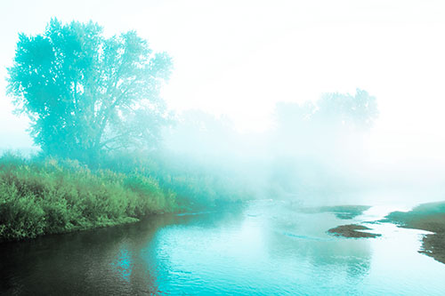 Dense Fog Blankets Distant River Bend (Cyan Tint Photo)
