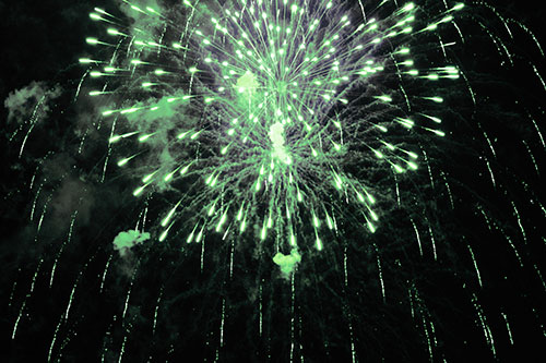 Fireworks Explosion Lights Night Sky Ablaze (Cyan Tint Photo)