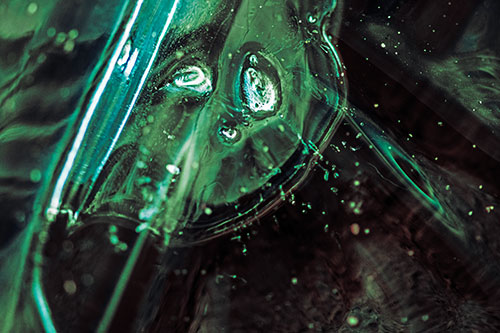 Frozen Unhappy Frowning Distorted River Ice Face (Cyan Tint)