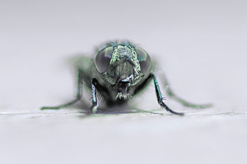 Glistening Cluster Fly Sticking Tongue Out (Cyan Tint)