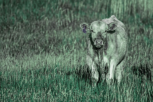 Grass Chewing Cow Spots Intruder (Cyan Tint Photo)
