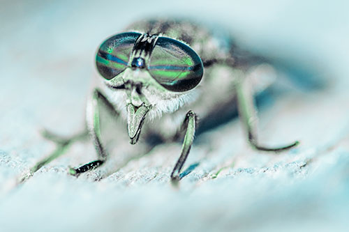 Happy Horse Fly Sticking Out Tongue Among Sunlight (Cyan Tint)