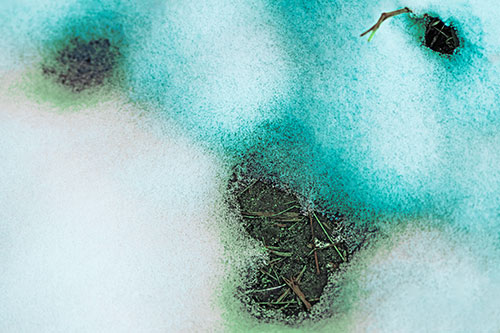 Joyful Soil Face Appears Beneath Melting Snow (Cyan Tint)