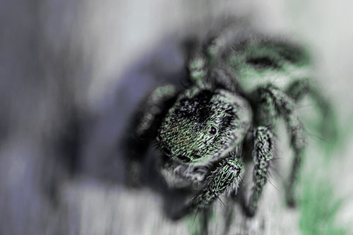 Jumping Spider Makes Eye Contact (Cyan Tint Photo)