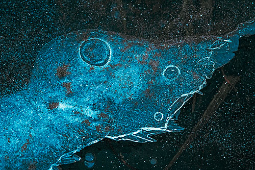 Large Headed Bubble Eyed Ice Face Frozen Among River (Cyan Tint)