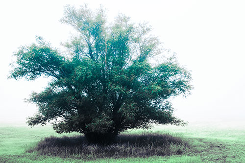 Lone Tree Standing Among Fog (Cyan Tint Photo)