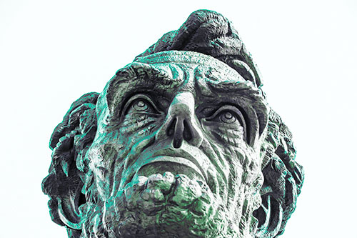 Looking Upwards At The Presidents Statue Head (Cyan Tint Photo)
