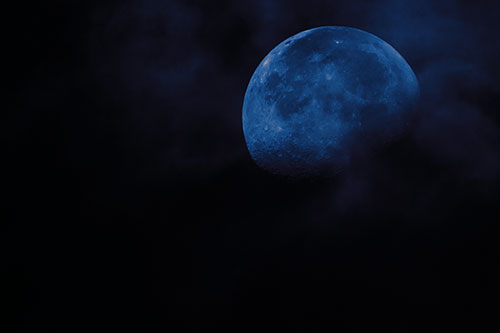 Moon Descending Among Faint Clouds (Cyan Tint)