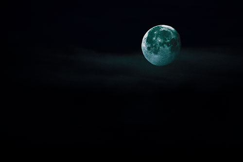 Moon Sets Behind Faint Clouds (Cyan Tint Photo)