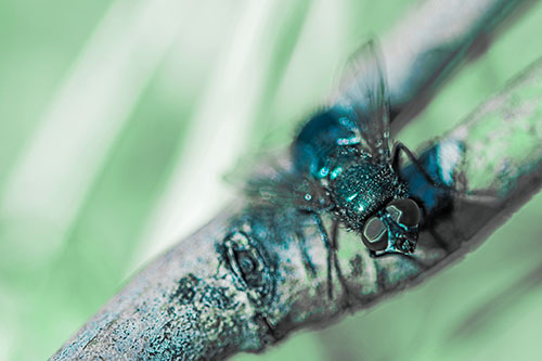 Open Mouthed Blow Fly Looking Above (Cyan Tint Photo)