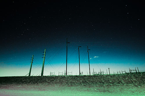 Powerlines Among The Night Stars (Cyan Tint Photo)
