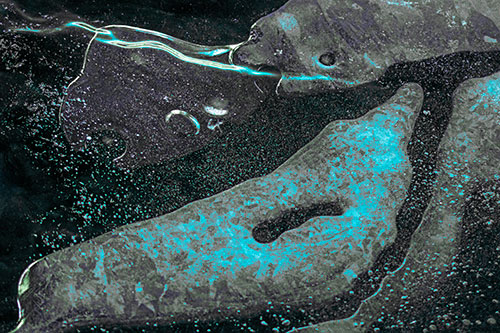 Scared River Ice Face Separating Among Frigid Water (Cyan Tint)