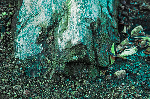 Slime Covered Rock Face Resting Along Shoreline (Cyan Tint Photo)