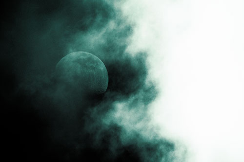 Smearing Mist Clouds Consume Moon (Cyan Tint Photo)
