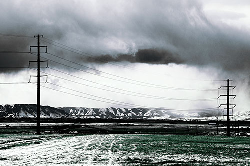 Snowstorm Brews Beyond Powerlines (Cyan Tint Photo)