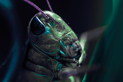 Sweaty Grasshopper Seeking Shade (Cyan Tint Photo)