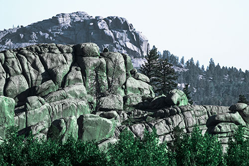 Two Towering Rock Formation Mountains (Cyan Tint Photo)