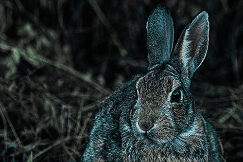 Unafraid Bunny Rabbit Curiously Watching (Cyan Tint)