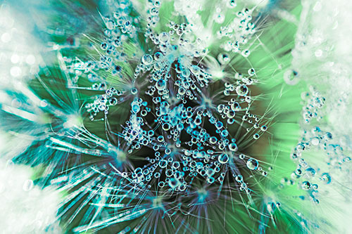 Water Dew Bubbles Among Dandelion Fluff (Cyan Tint)