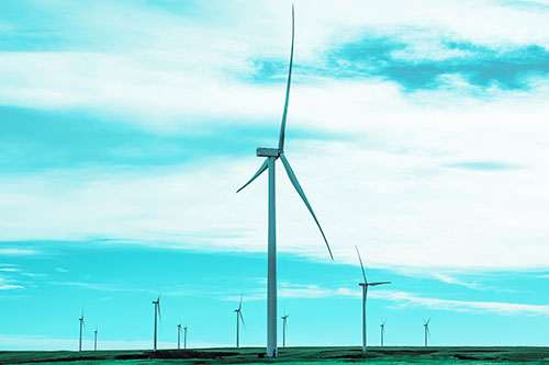 Wind Turbine Standing Tall Among The Rest (Cyan Tint Photo)