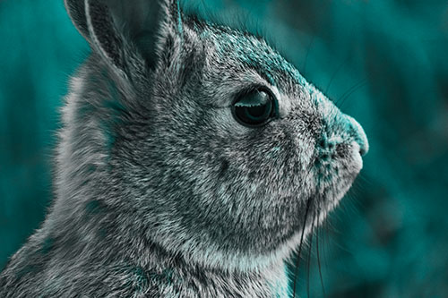 Alert Bunny Rabbit Detects Noise (Cyan Tone Photo)