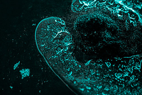 Angry Eyebrow Raised Ice Bubble Creature Bending Beside Mossy Rock (Cyan Tone)