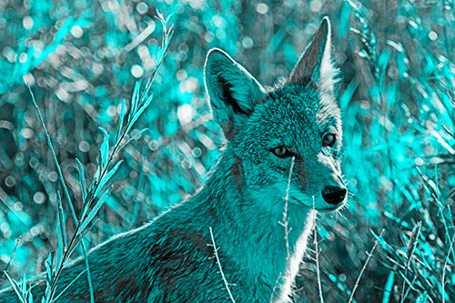 Bashful Coyote Spots Human (Cyan Tone)