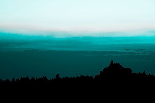 Blood Cloud Sunrise Behind Mountain Range Silhouette (Cyan Tone Photo)