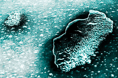 Bubble Head Face Peeking Through Ice (Cyan Tone Photo)