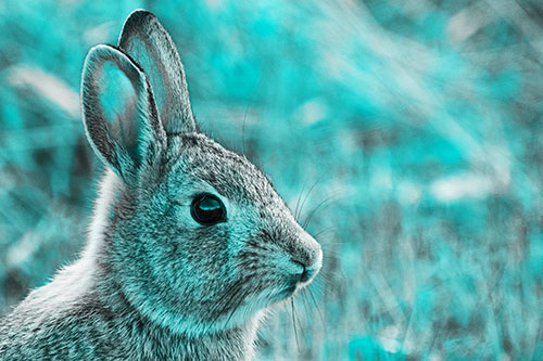 Curious Bunny Rabbit Looking Sideways (Cyan Tone Photo)