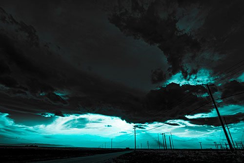 Dark Cloud Powerline Sunset (Cyan Tone Photo)