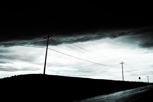 Dark Storm Clouds Overcast Powerlines (Cyan Tone Photo)