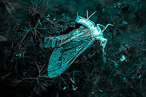 Dead Mayfly Rests Among Shallow Shore (Cyan Tone)