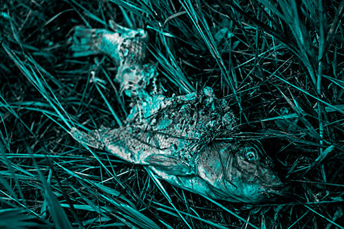Decaying Salmon Fish Rotting Among Grass (Cyan Tone)
