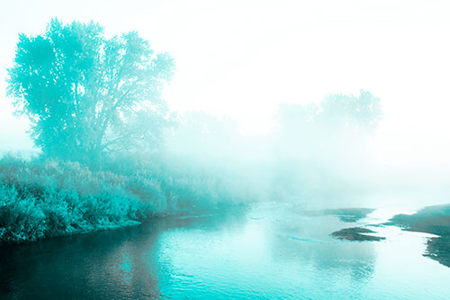Dense Fog Blankets Distant River Bend (Cyan Tone Photo)