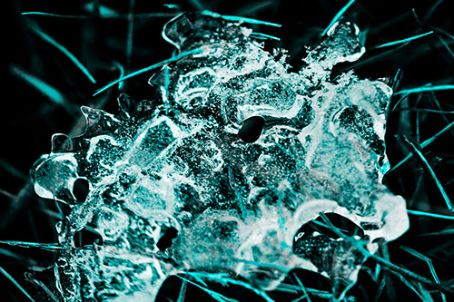 Dismayed Ice Dragon Face Frozen Among Piercing Grass Blades (Cyan Tone)
